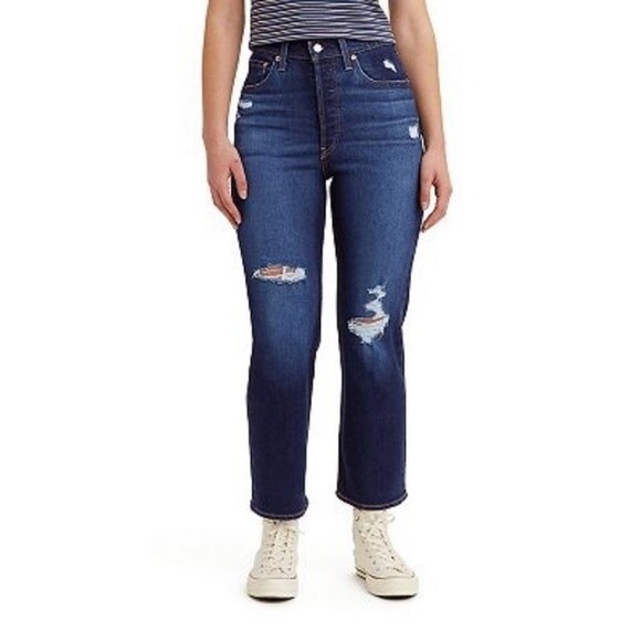 Levi's Ribcage Straight Ankle Distressed Jeans Destructive Destroyed Stretch - Picture 1 of 15